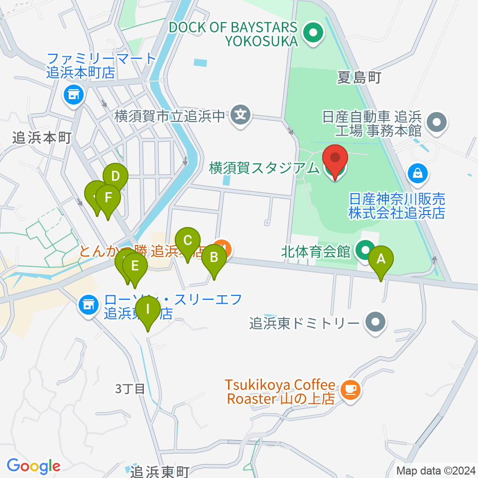 横須賀スタジアム周辺の駐車場・コインパーキング一覧地図