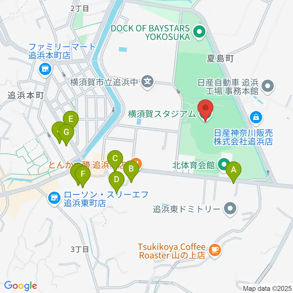 横須賀スタジアム周辺の駐車場・コインパーキング一覧地図