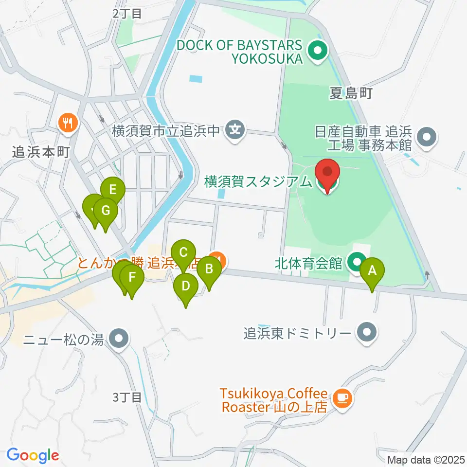 横須賀スタジアム周辺の駐車場・コインパーキング一覧地図