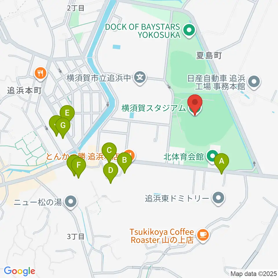 横須賀スタジアム周辺の駐車場・コインパーキング一覧地図
