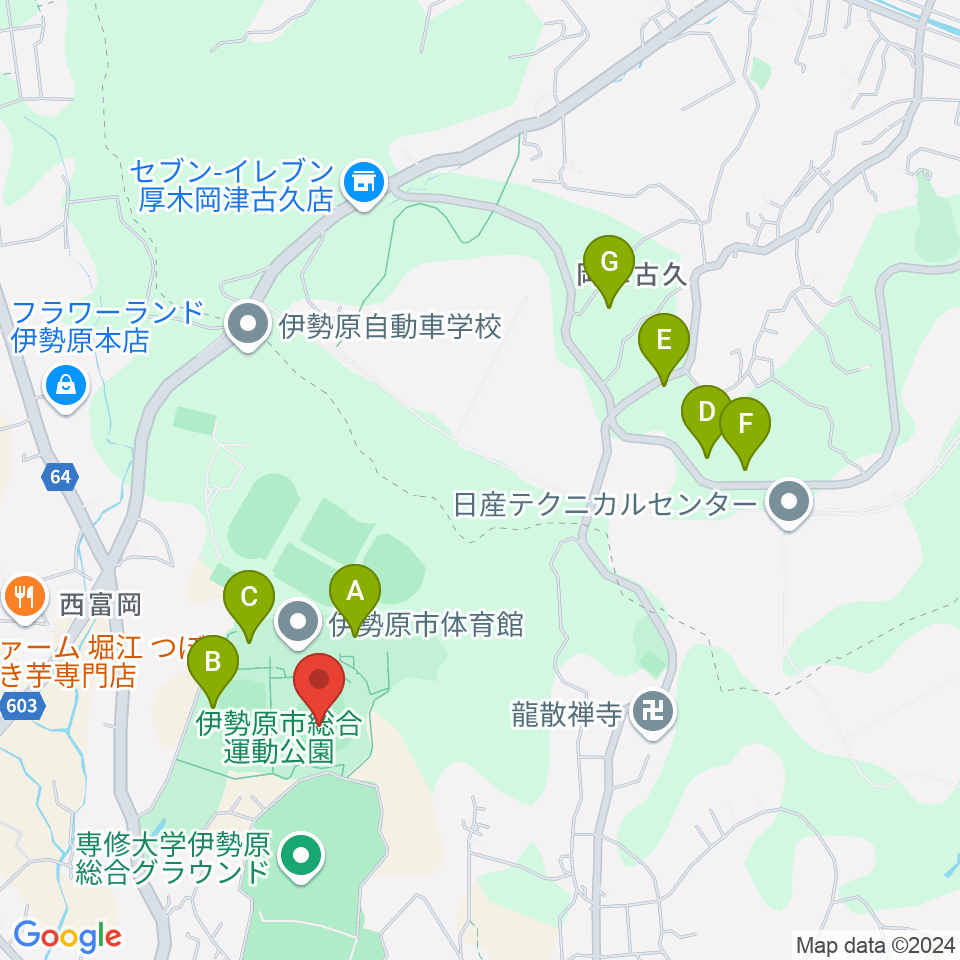 いせはらサンシャイン・スタジアム 伊勢原球場周辺の駐車場・コインパーキング一覧地図