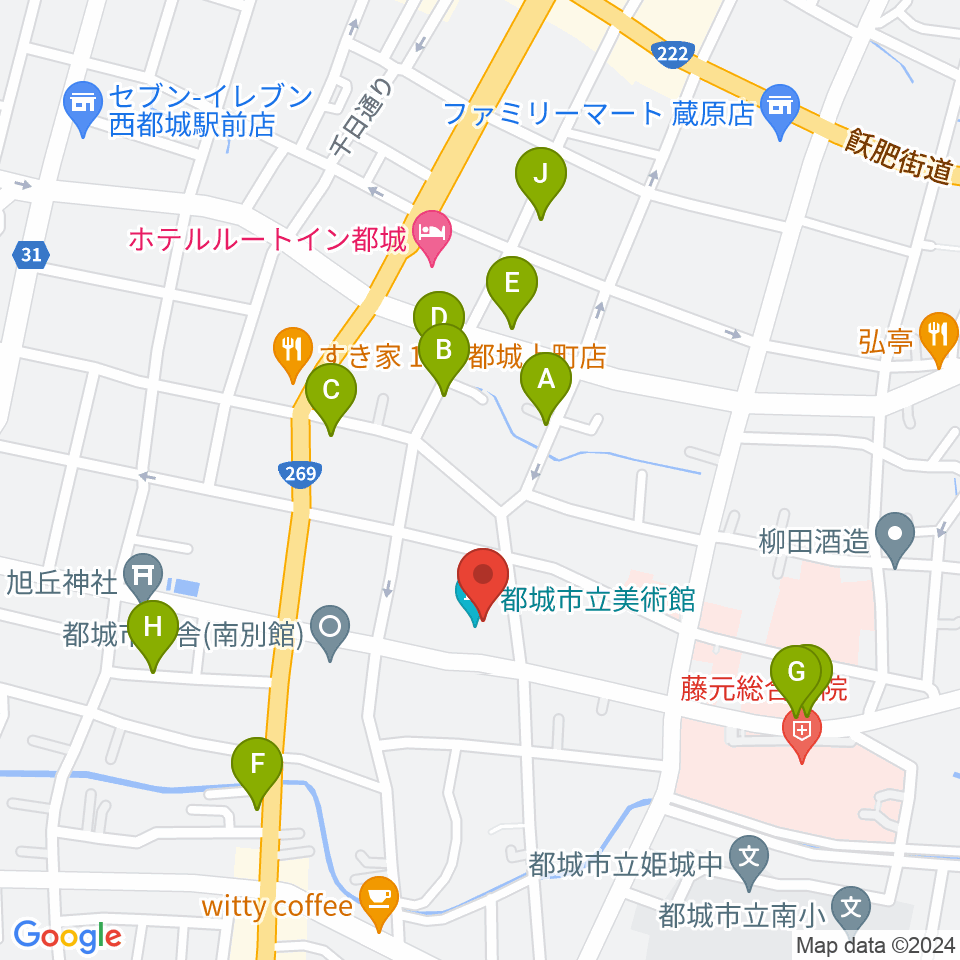 都城市立美術館周辺の駐車場・コインパーキング一覧地図