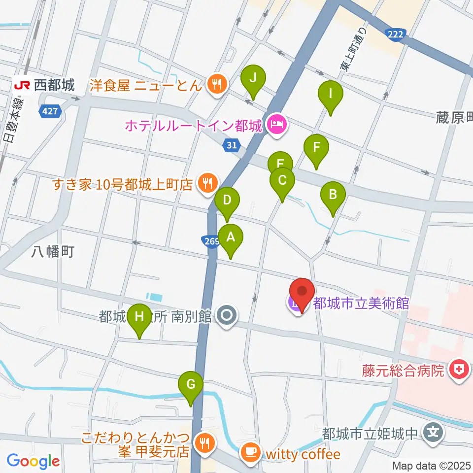 都城市立美術館周辺の駐車場・コインパーキング一覧地図