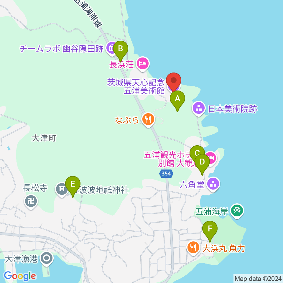 天心記念五浦美術館周辺の駐車場・コインパーキング一覧地図