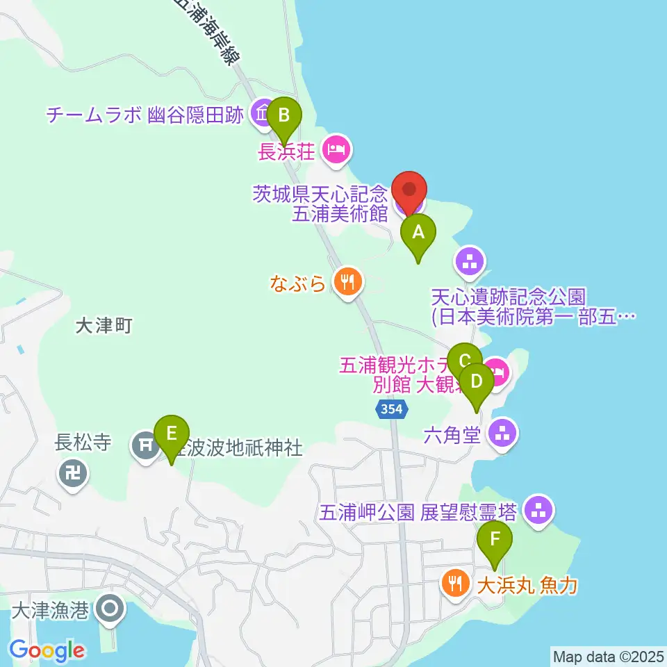 天心記念五浦美術館周辺の駐車場・コインパーキング一覧地図