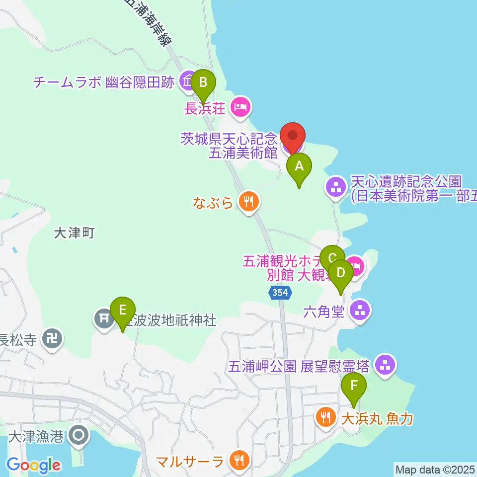 天心記念五浦美術館周辺の駐車場・コインパーキング一覧地図