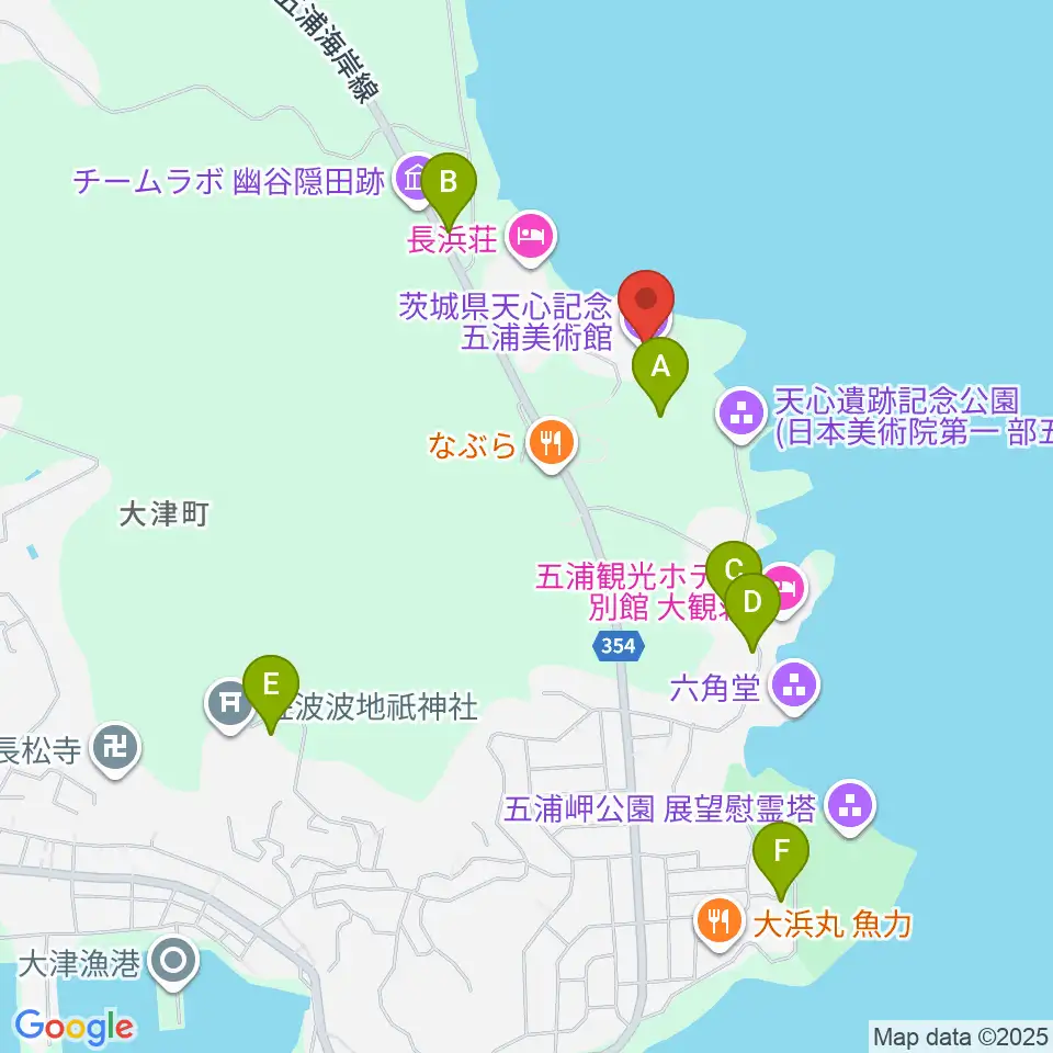 天心記念五浦美術館周辺の駐車場・コインパーキング一覧地図