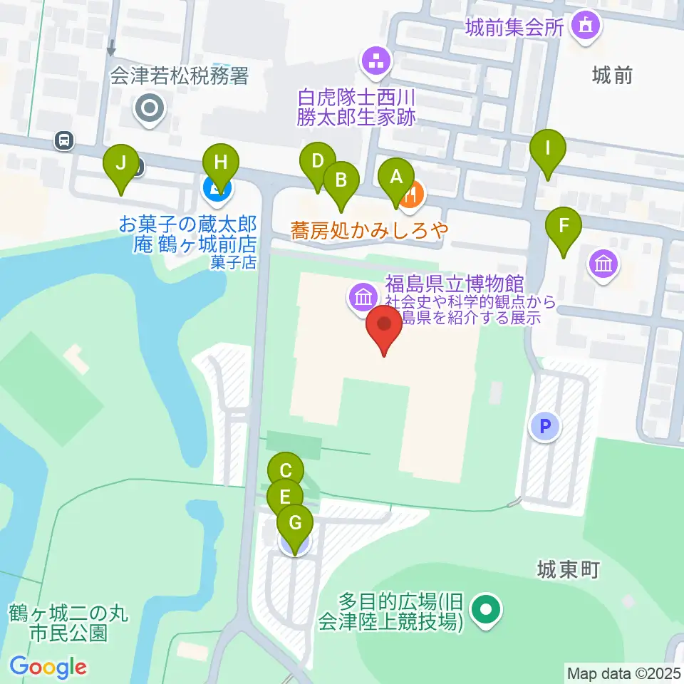 福島県立博物館周辺の駐車場・コインパーキング一覧地図