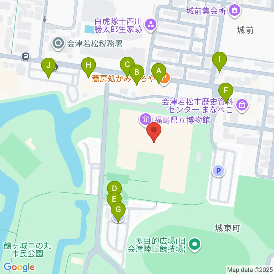 福島県立博物館周辺の駐車場・コインパーキング一覧地図