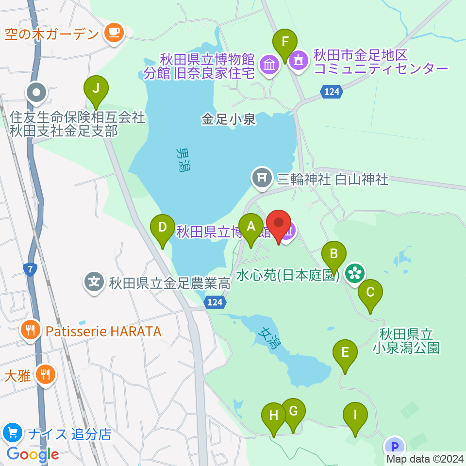 秋田県立博物館周辺の駐車場・コインパーキング一覧地図