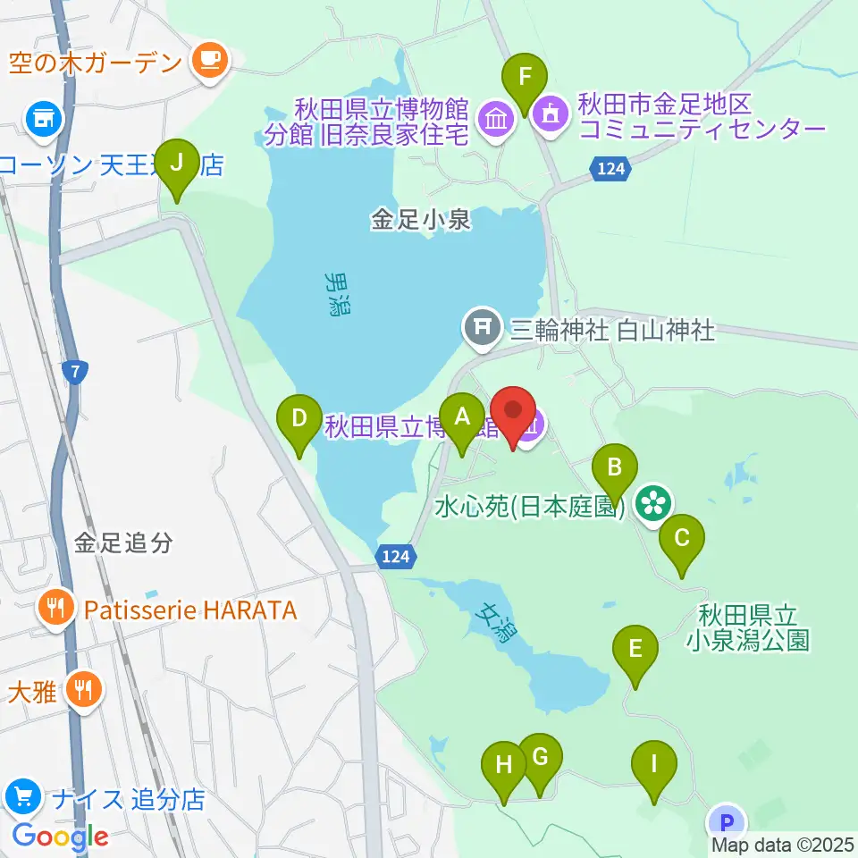 秋田県立博物館周辺の駐車場・コインパーキング一覧地図