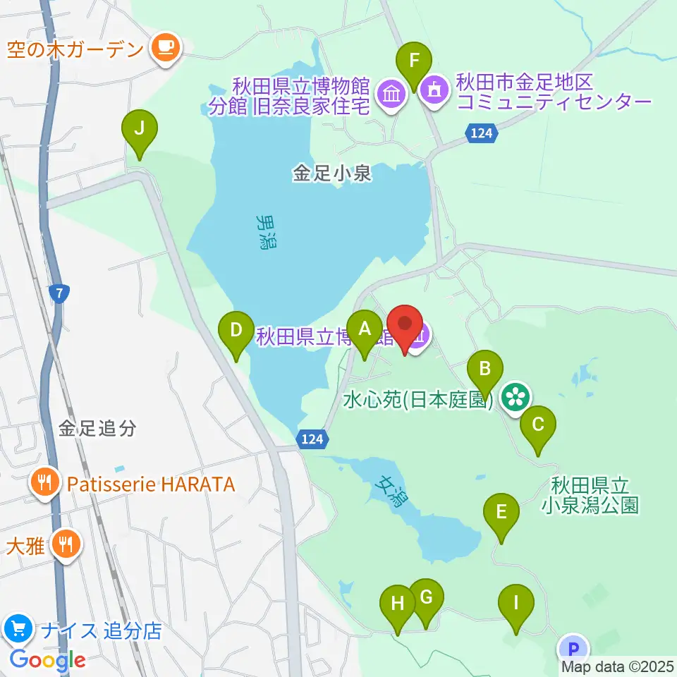 秋田県立博物館周辺の駐車場・コインパーキング一覧地図