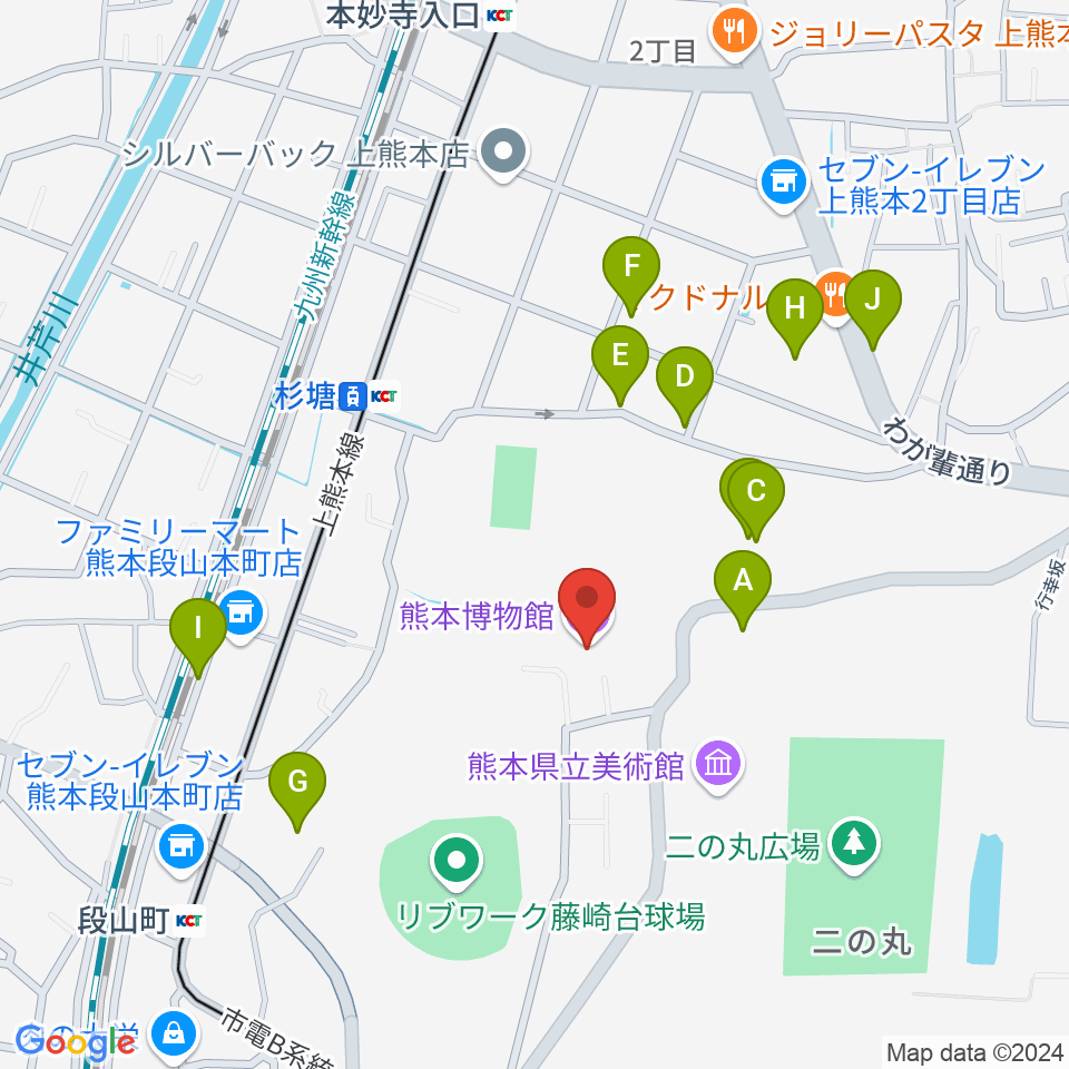 熊本博物館周辺の駐車場・コインパーキング一覧地図