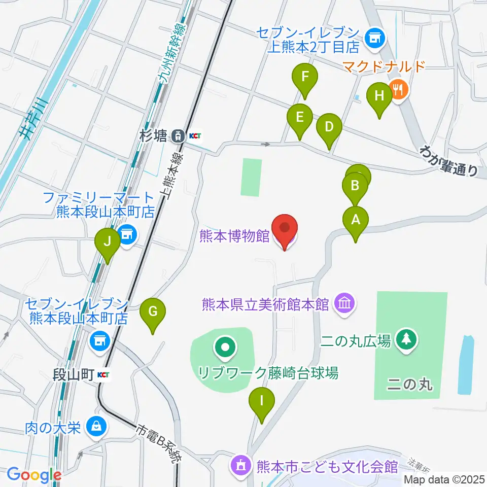 熊本博物館周辺の駐車場・コインパーキング一覧地図