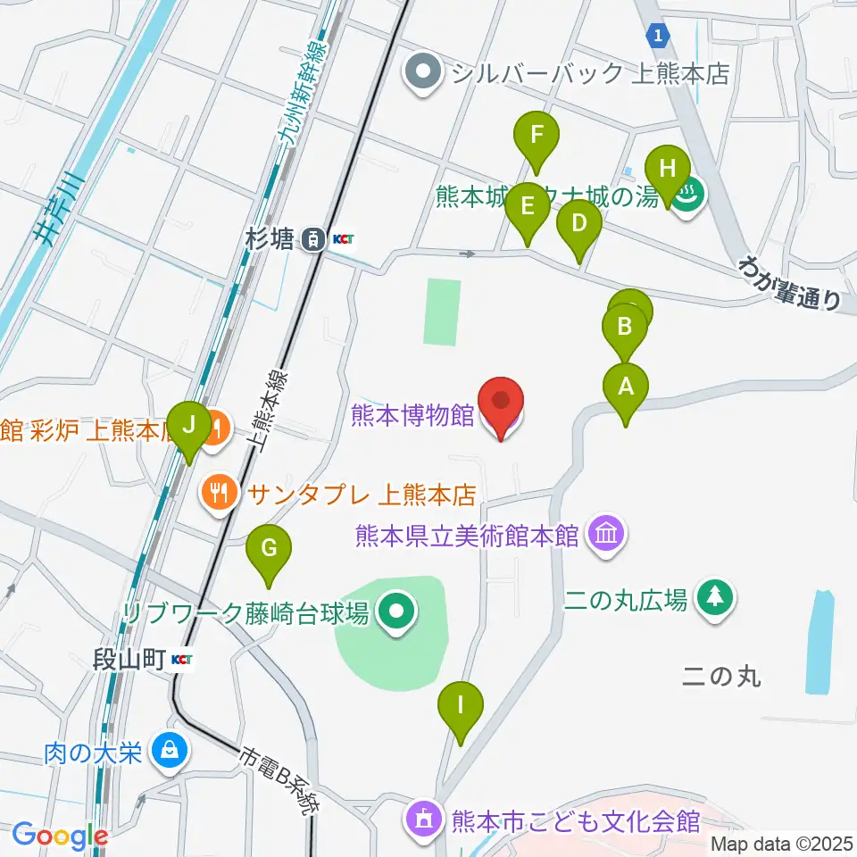 熊本博物館周辺の駐車場・コインパーキング一覧地図