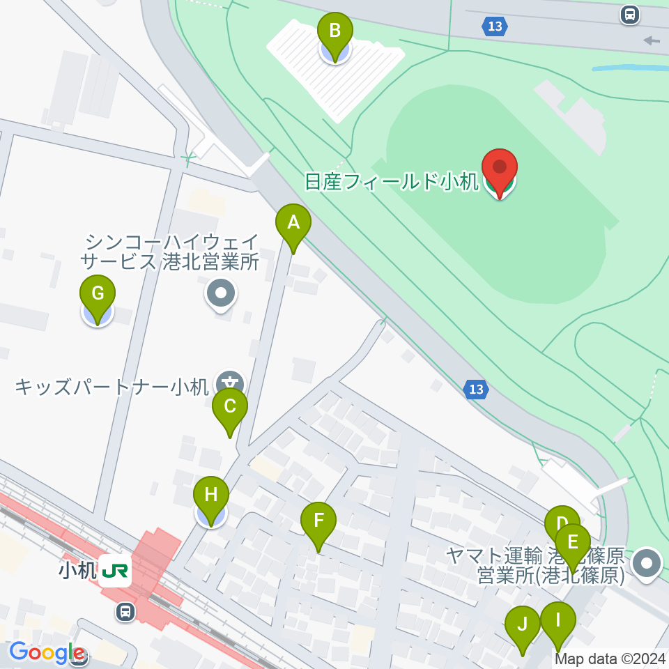 日産フィールド小机周辺の駐車場・コインパーキング一覧地図
