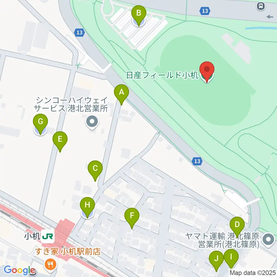 日産フィールド小机周辺の駐車場・コインパーキング一覧地図