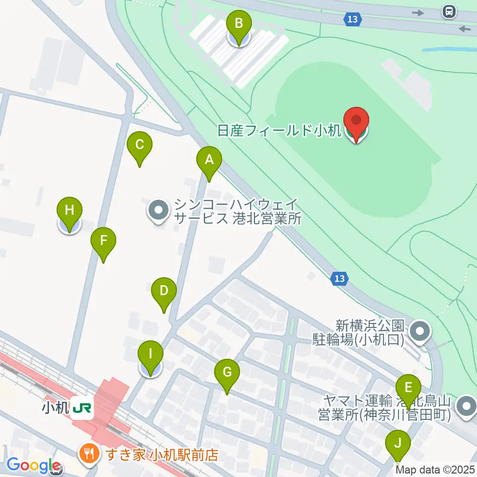 日産フィールド小机周辺の駐車場・コインパーキング一覧地図