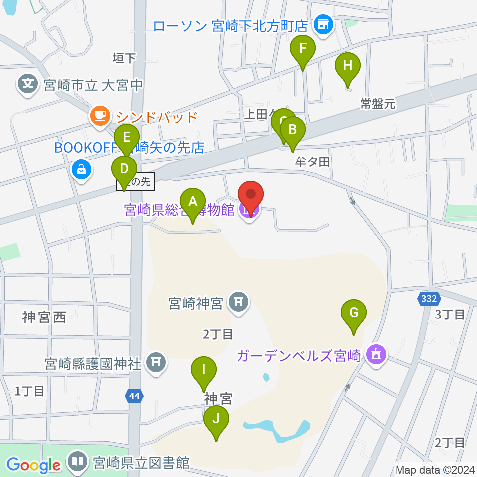 宮崎県総合博物館周辺の駐車場・コインパーキング一覧地図