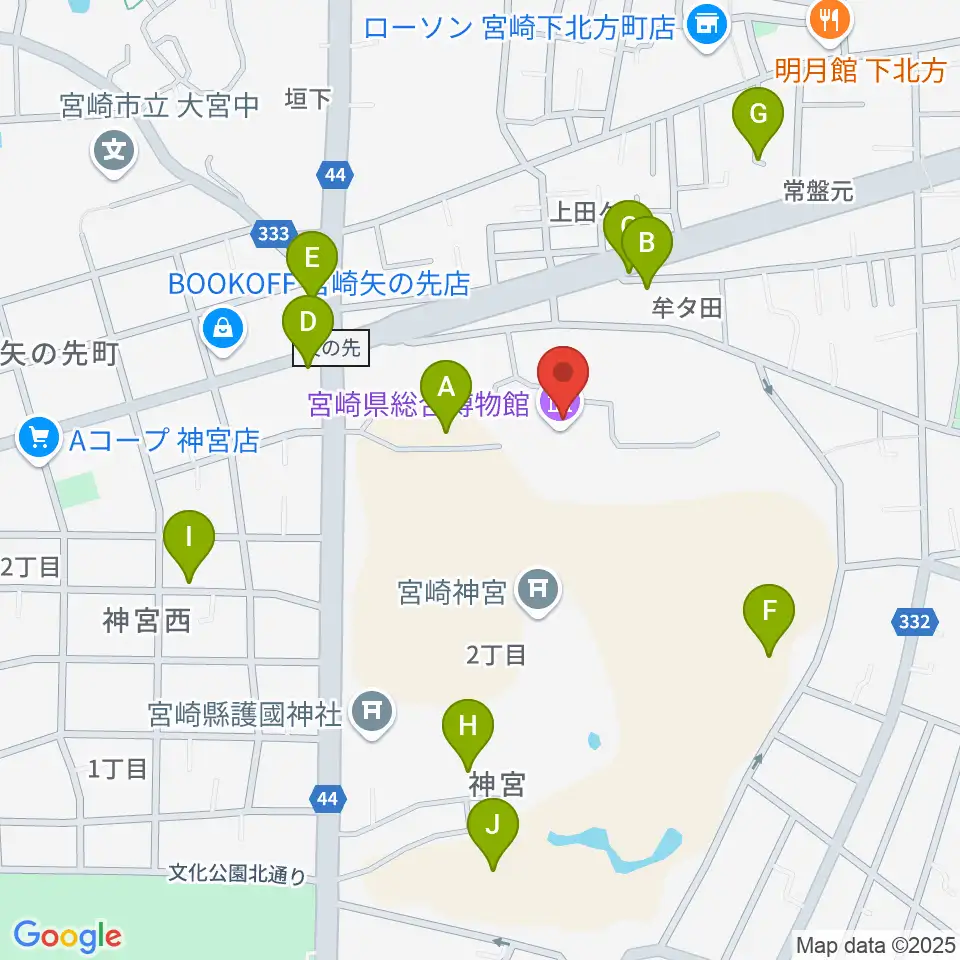 宮崎県総合博物館周辺の駐車場・コインパーキング一覧地図