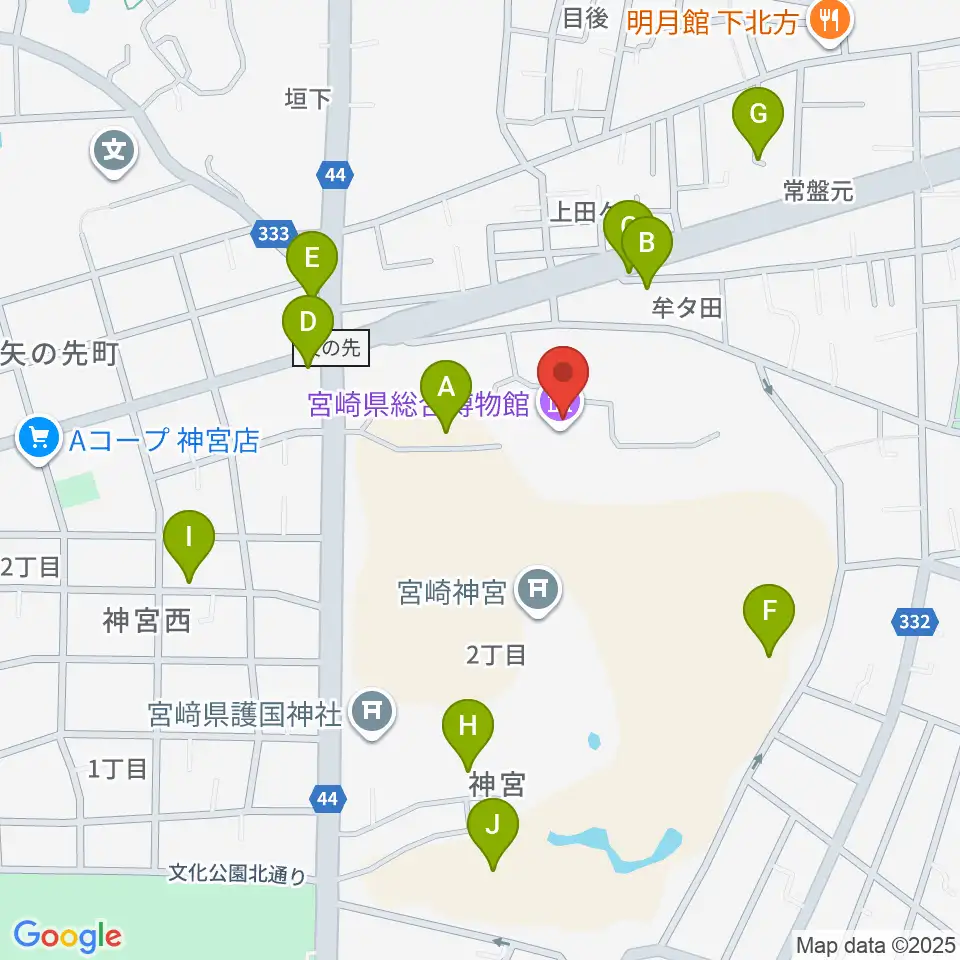 宮崎県総合博物館周辺の駐車場・コインパーキング一覧地図