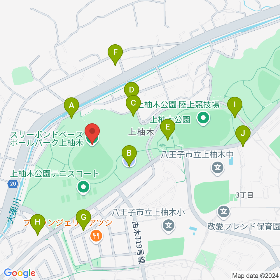 スリーボンドベースボールパーク上柚木周辺の駐車場・コインパーキング一覧地図