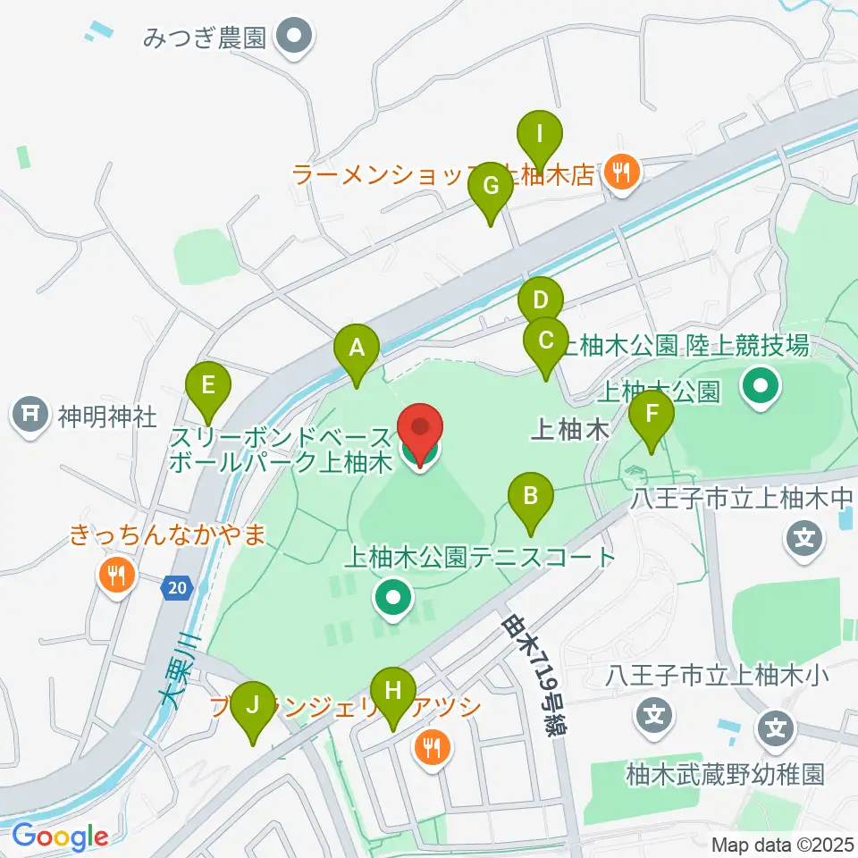 スリーボンドベースボールパーク上柚木周辺の駐車場・コインパーキング一覧地図