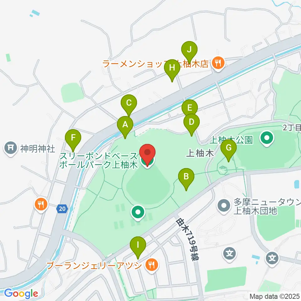 スリーボンドベースボールパーク上柚木周辺の駐車場・コインパーキング一覧地図