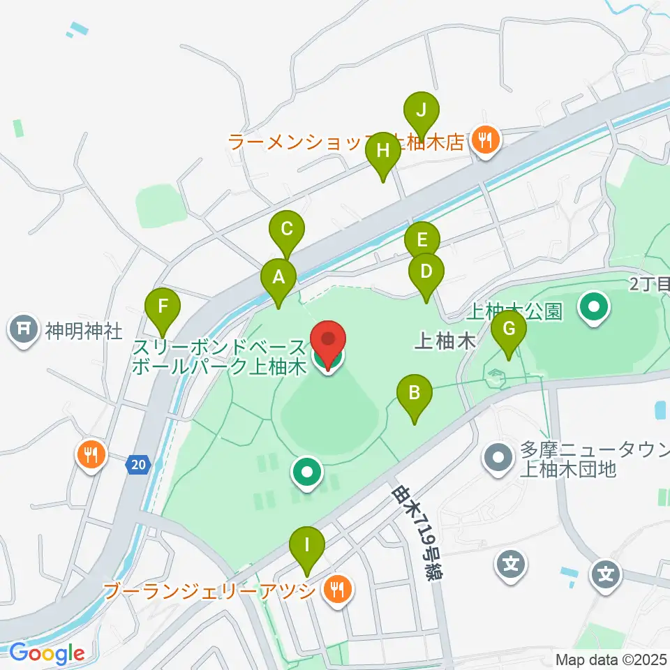 スリーボンドベースボールパーク上柚木周辺の駐車場・コインパーキング一覧地図