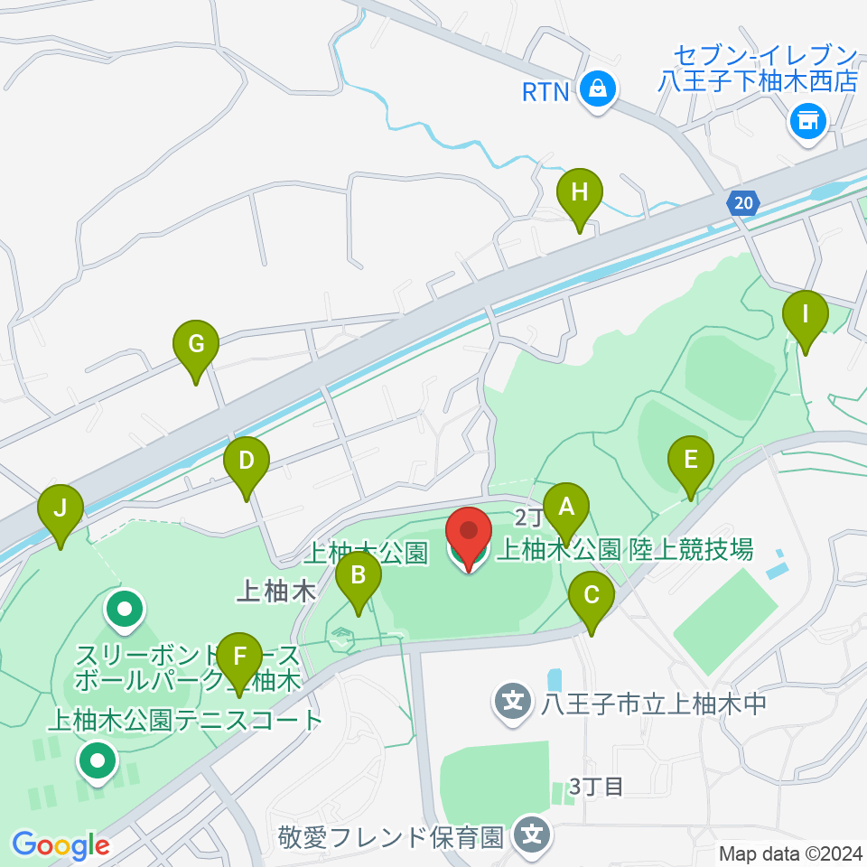 上柚木公園陸上競技場周辺の駐車場・コインパーキング一覧地図