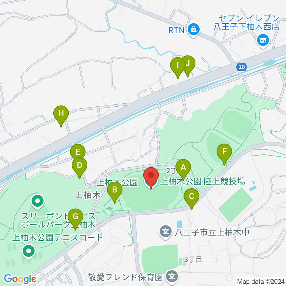 上柚木公園陸上競技場周辺の駐車場・コインパーキング一覧地図