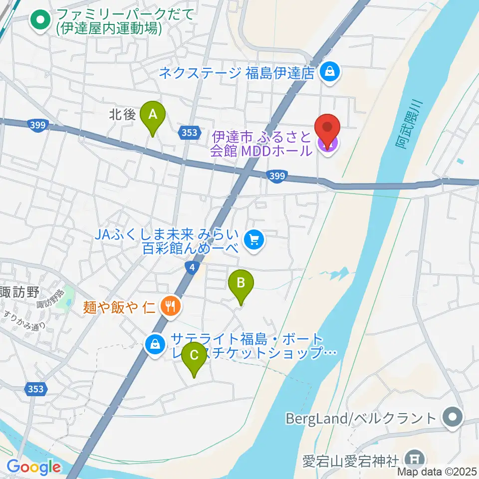 伊達市ふるさと会館MDDホール周辺の駐車場・コインパーキング一覧地図