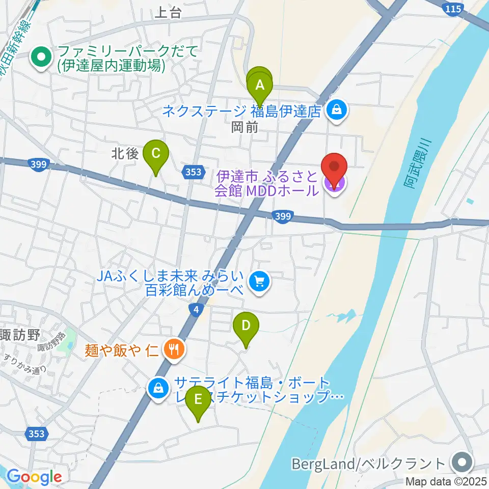 伊達市ふるさと会館MDDホール周辺の駐車場・コインパーキング一覧地図