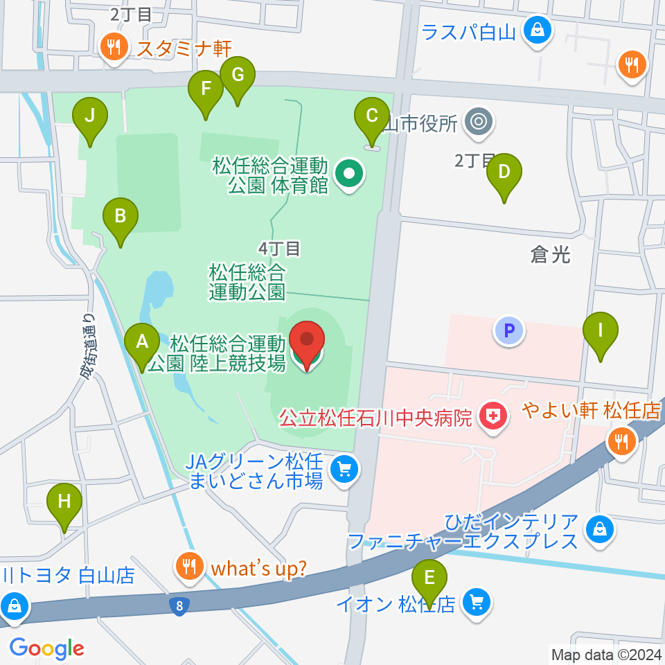 松任総合運動公園陸上競技場周辺の駐車場・コインパーキング一覧地図