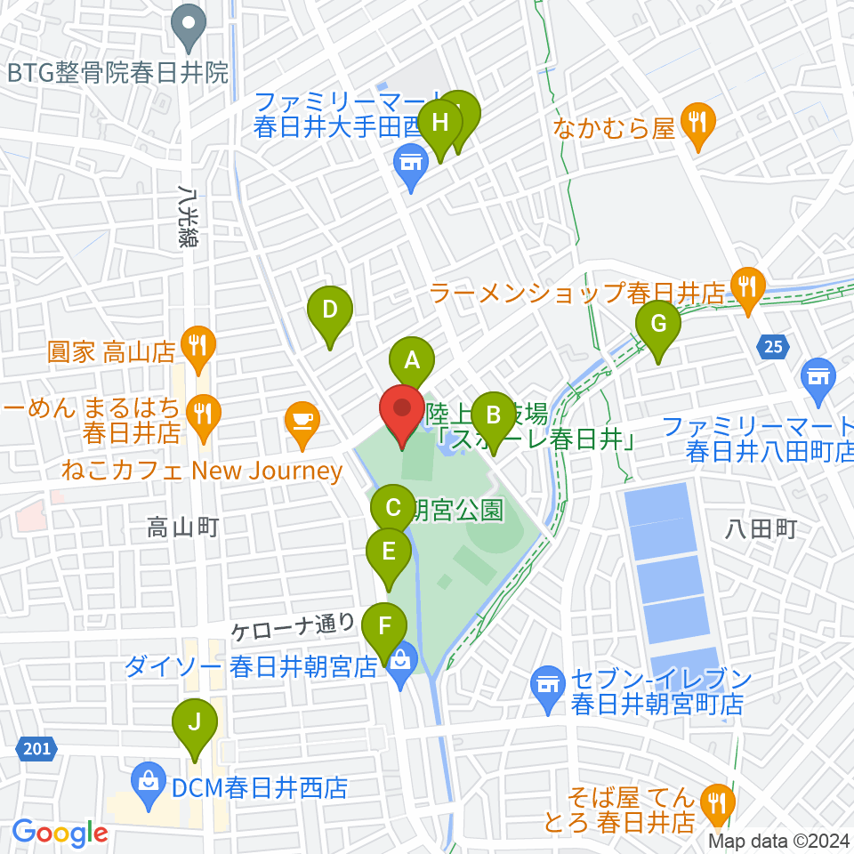 スポーレ春日井 朝宮公園陸上競技場周辺の駐車場・コインパーキング一覧地図