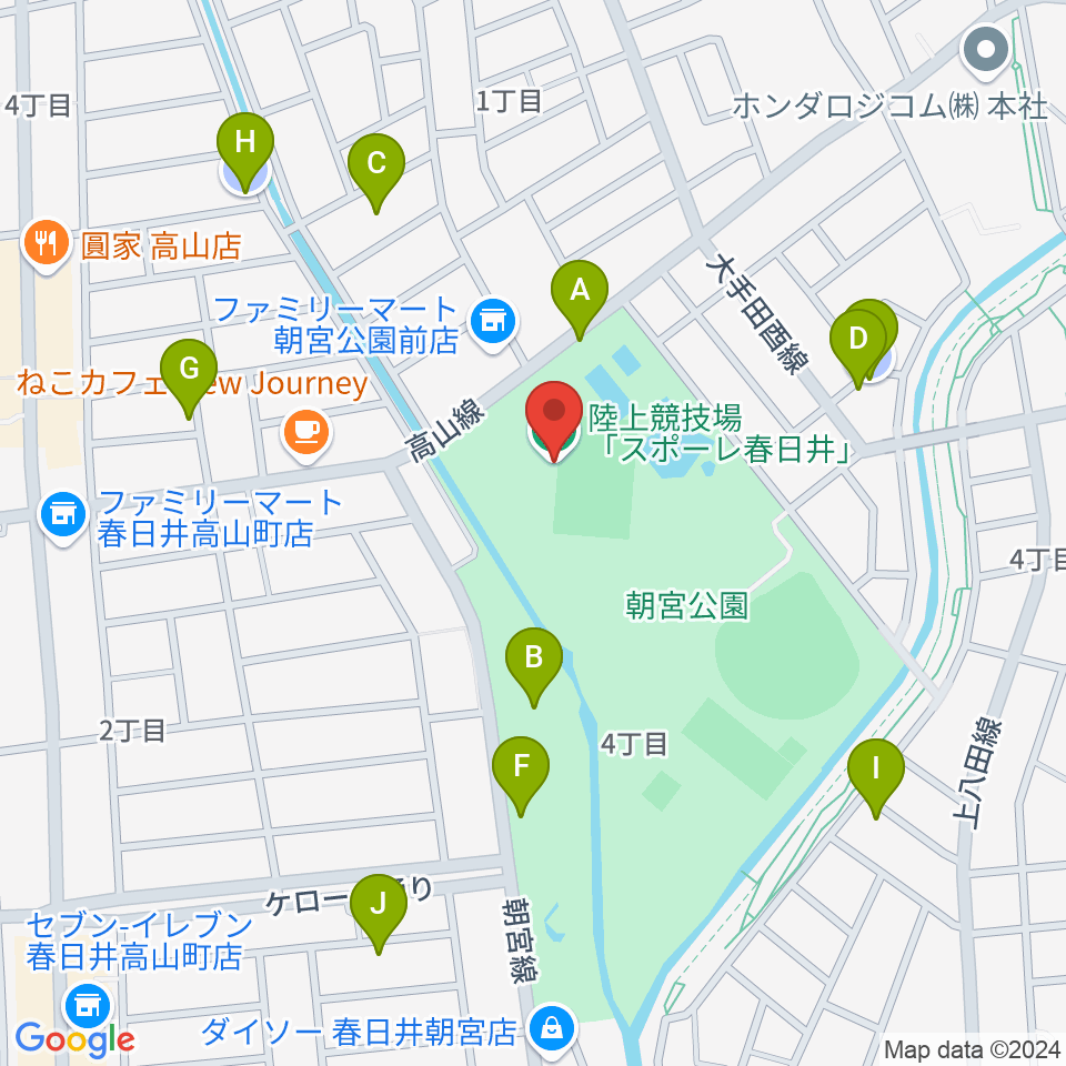 スポーレ春日井 朝宮公園陸上競技場周辺の駐車場・コインパーキング一覧地図