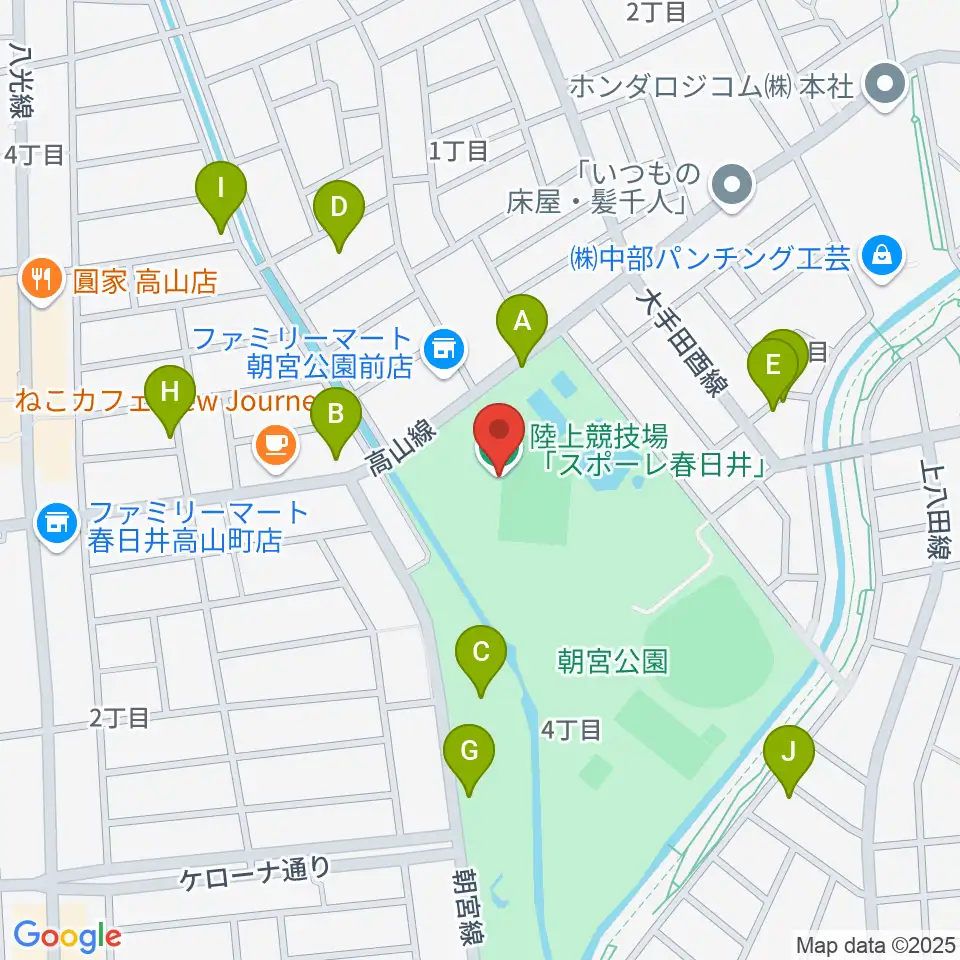 スポーレ春日井 朝宮公園陸上競技場周辺の駐車場・コインパーキング一覧地図