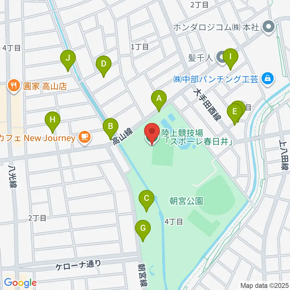 スポーレ春日井 朝宮公園陸上競技場周辺の駐車場・コインパーキング一覧地図