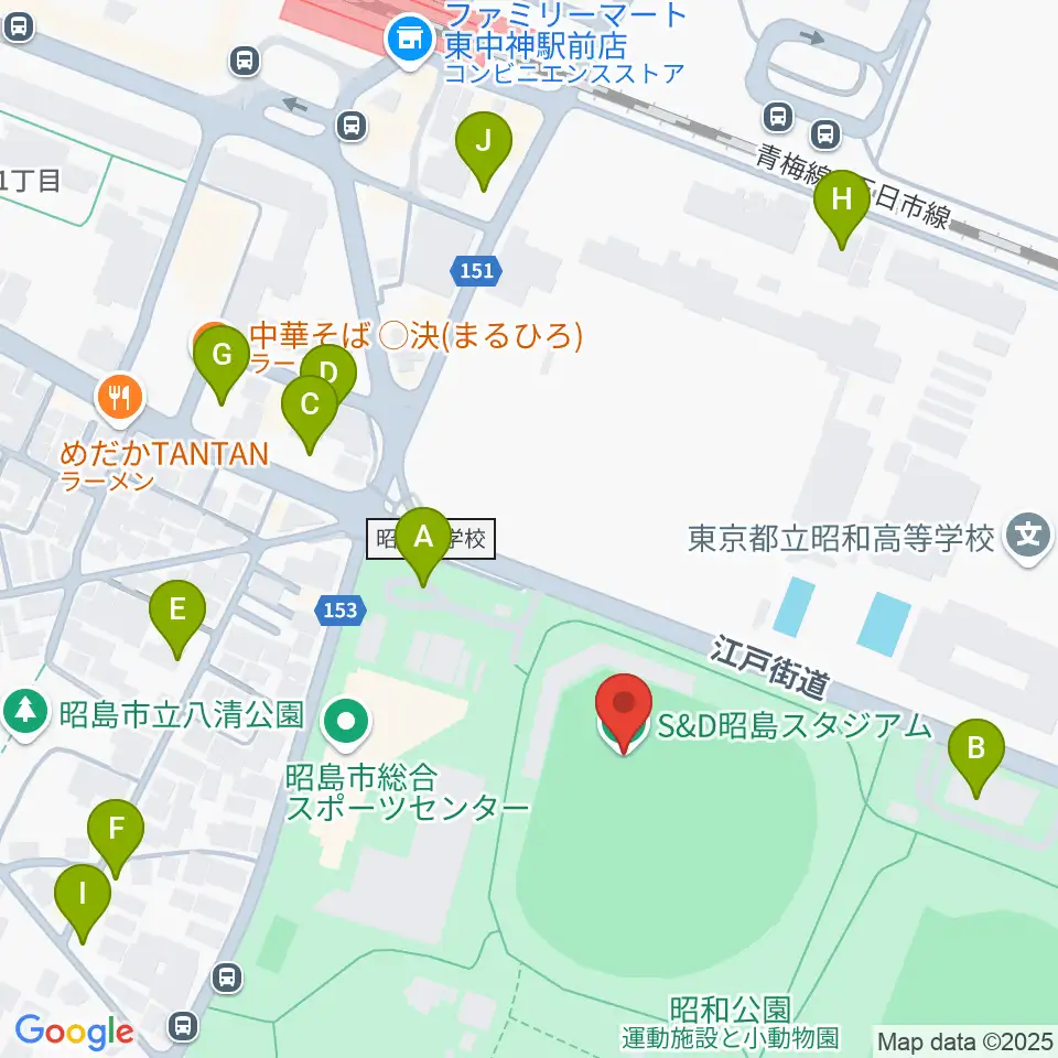 S&D昭島スタジアム周辺の駐車場・コインパーキング一覧地図
