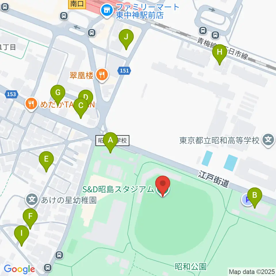 S&D昭島スタジアム周辺の駐車場・コインパーキング一覧地図