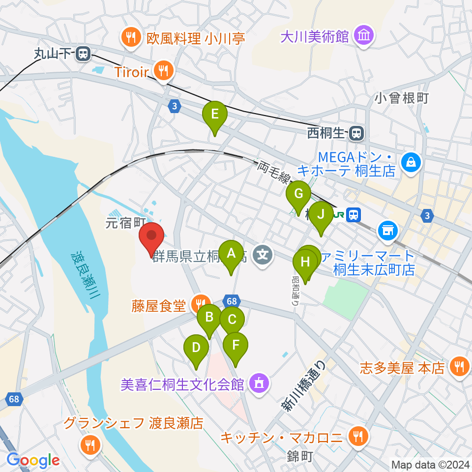 森エンジニアリング桐生スタジアム周辺の駐車場・コインパーキング一覧地図