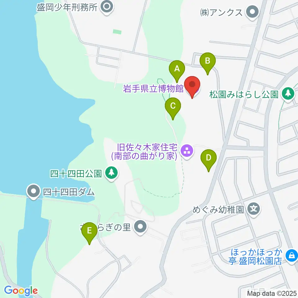 岩手県立博物館周辺の駐車場・コインパーキング一覧地図