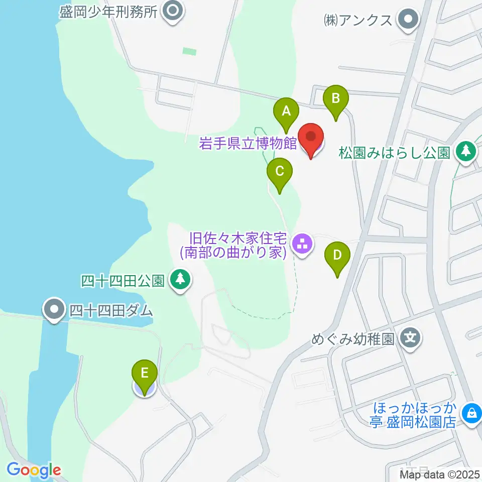 岩手県立博物館周辺の駐車場・コインパーキング一覧地図