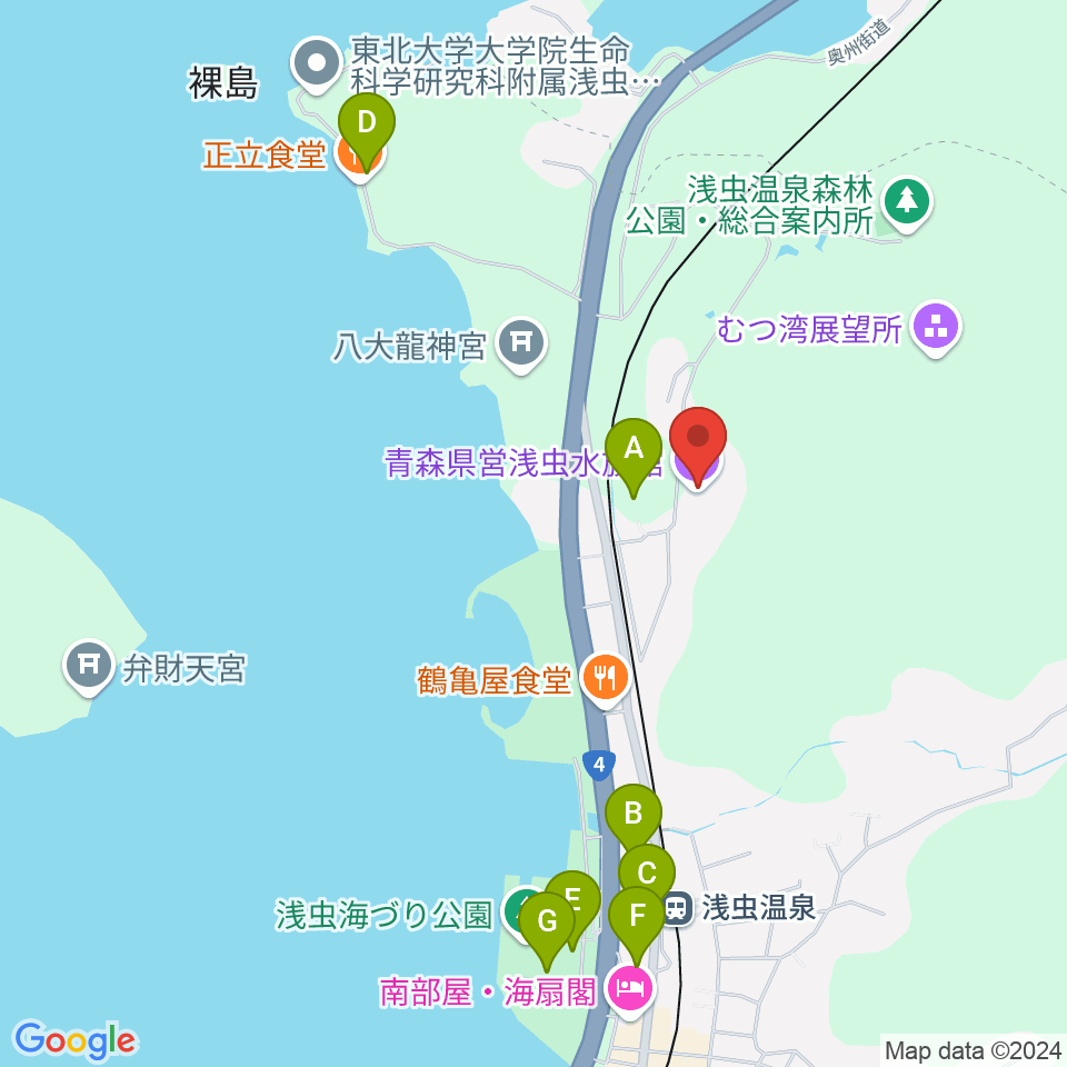 青森県営浅虫水族館周辺の駐車場・コインパーキング一覧地図