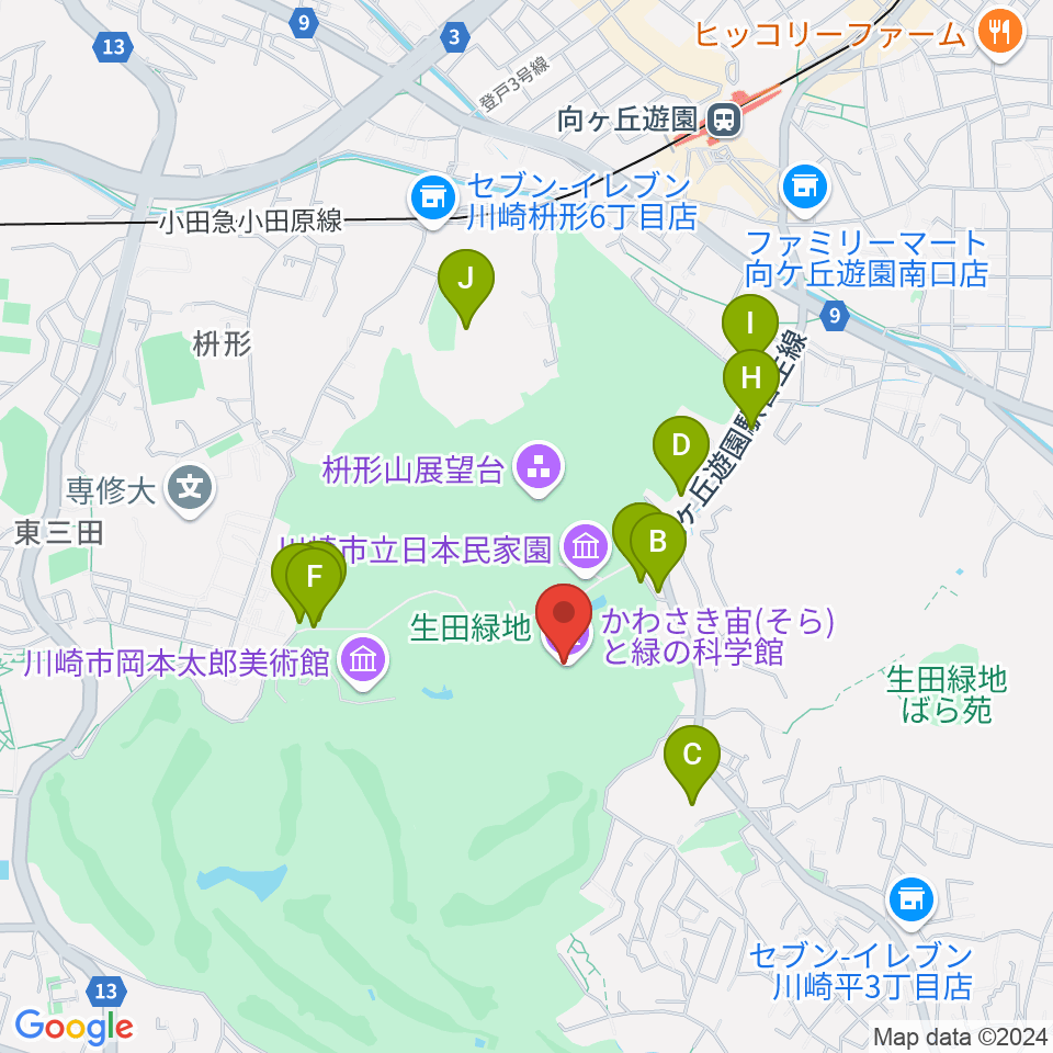 かわさき宙(そら)と緑の科学館周辺の駐車場・コインパーキング一覧地図