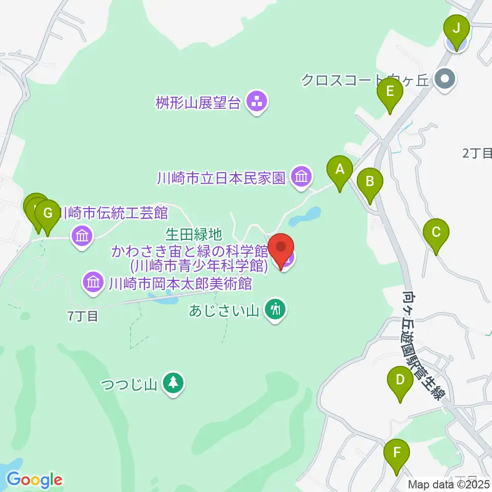 かわさき宙(そら)と緑の科学館周辺の駐車場・コインパーキング一覧地図