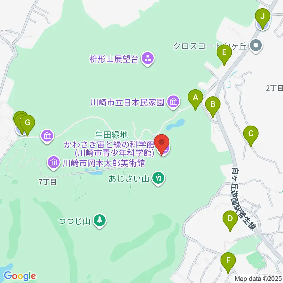 かわさき宙(そら)と緑の科学館周辺の駐車場・コインパーキング一覧地図