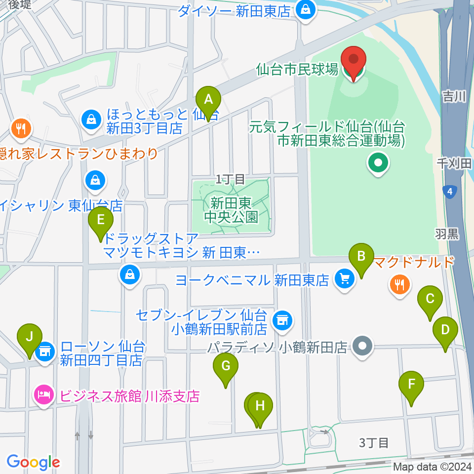 仙台市民球場周辺の駐車場・コインパーキング一覧地図