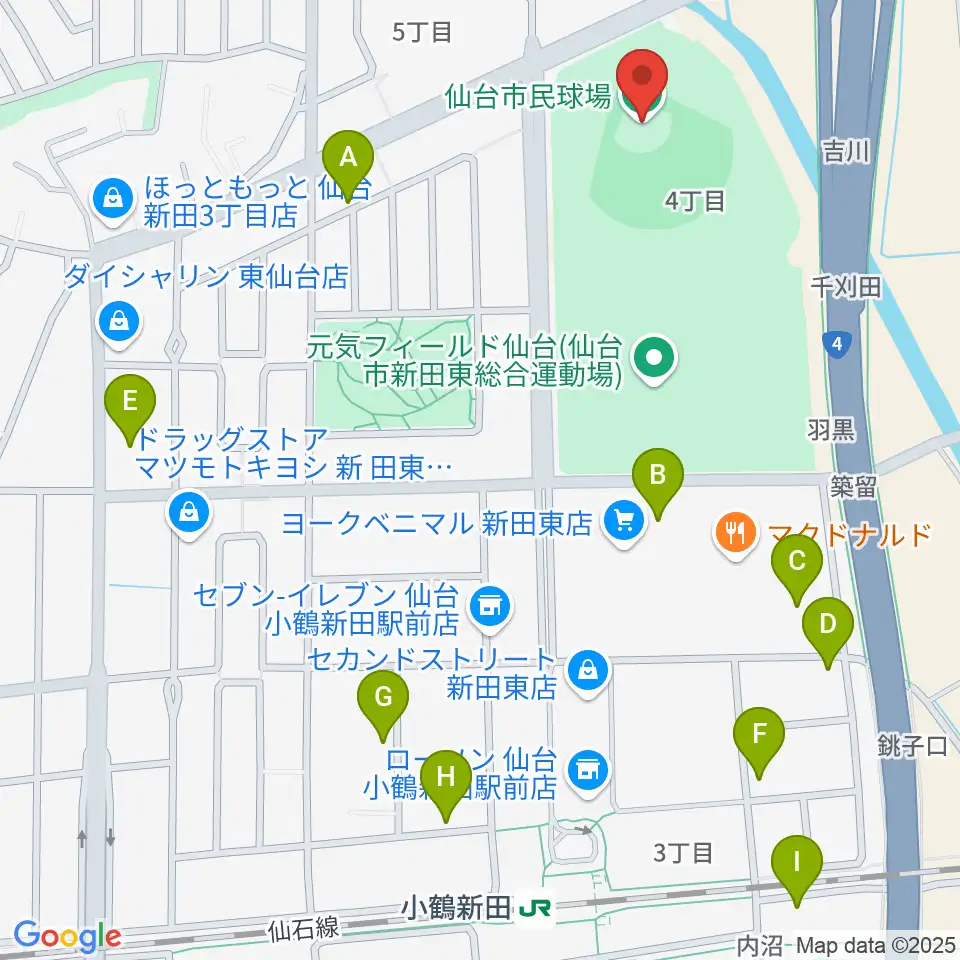 仙台市民球場周辺の駐車場・コインパーキング一覧地図