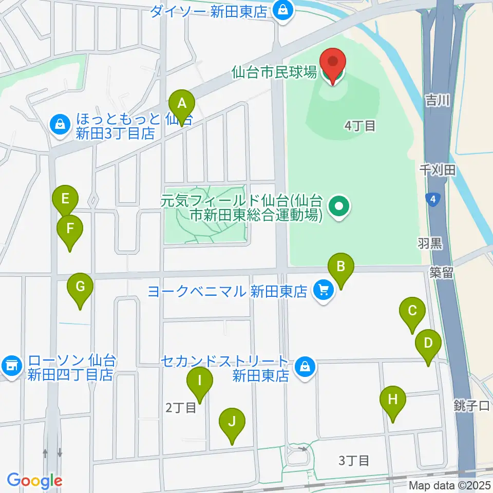 仙台市民球場周辺の駐車場・コインパーキング一覧地図
